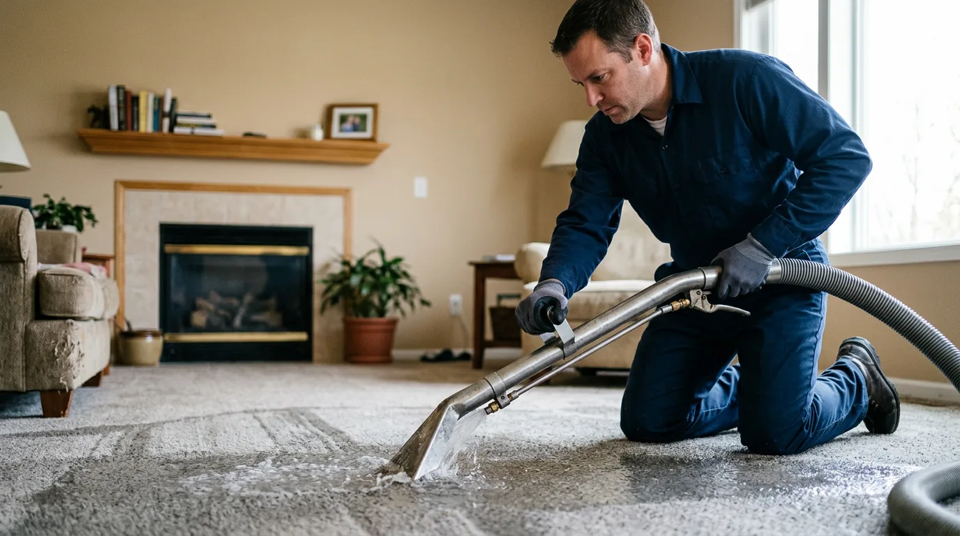 Water damage restoration technician working near Worthington, IN